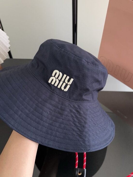 Miu Miu Navy Wide Brim Bucket Hat main image 8